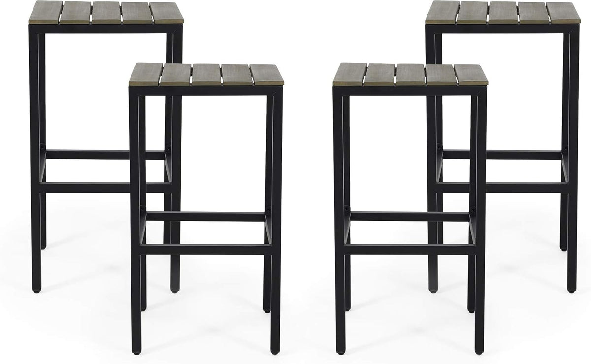 Gray Finish Black Acacia Wood Bar Stools Set of 4 L495434