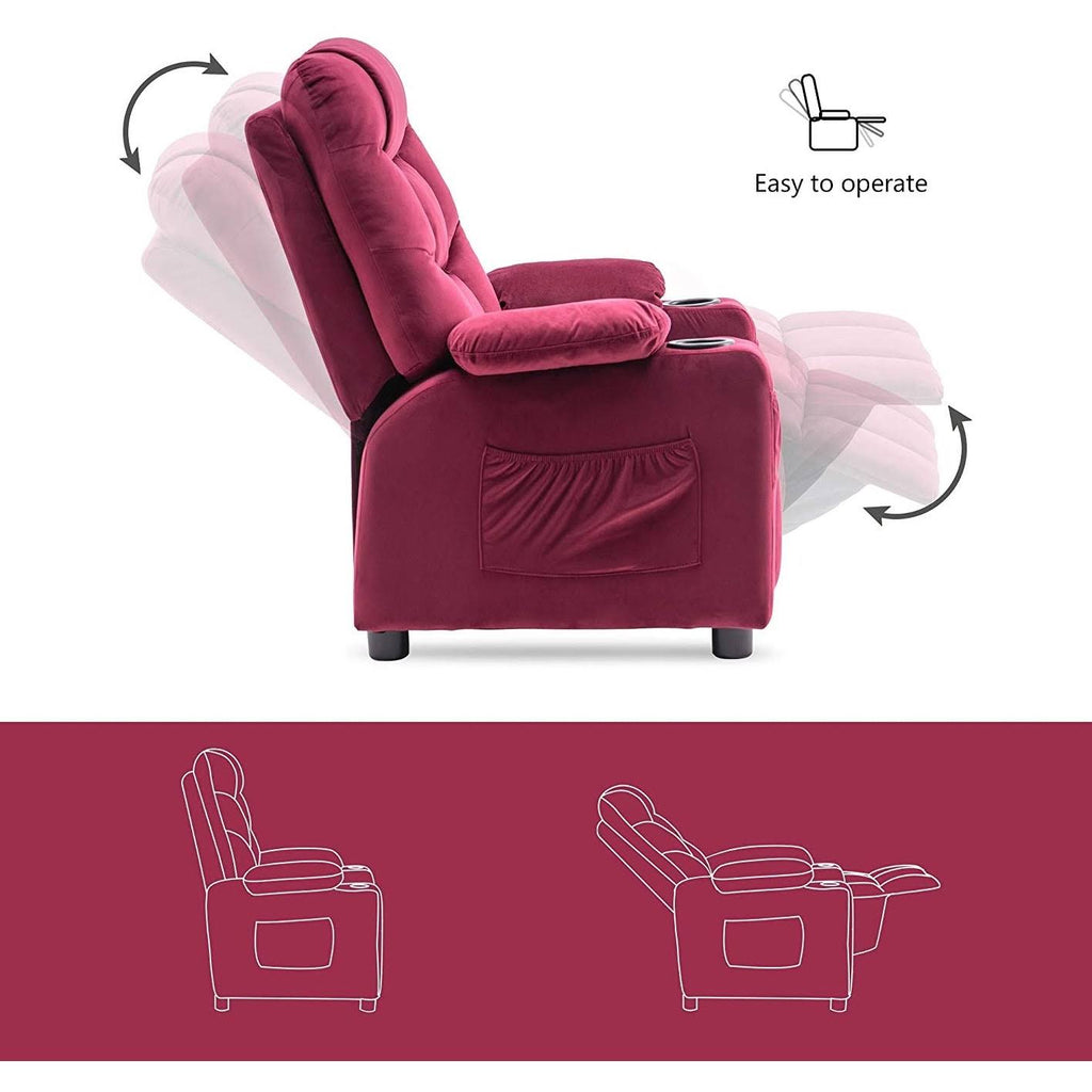 Velvet Recliner Chair with Cup Holders T958151