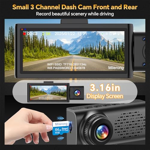 3 Channel Dual Dash Camera with 64GB Card N815