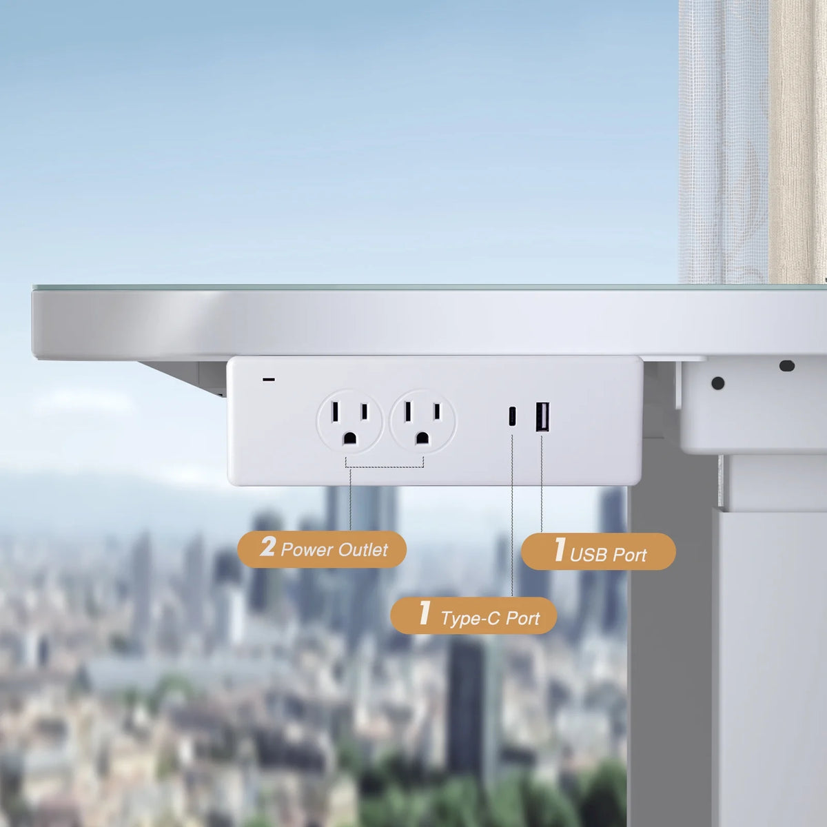 White Electric Glass Standing Desk with Drawers R722