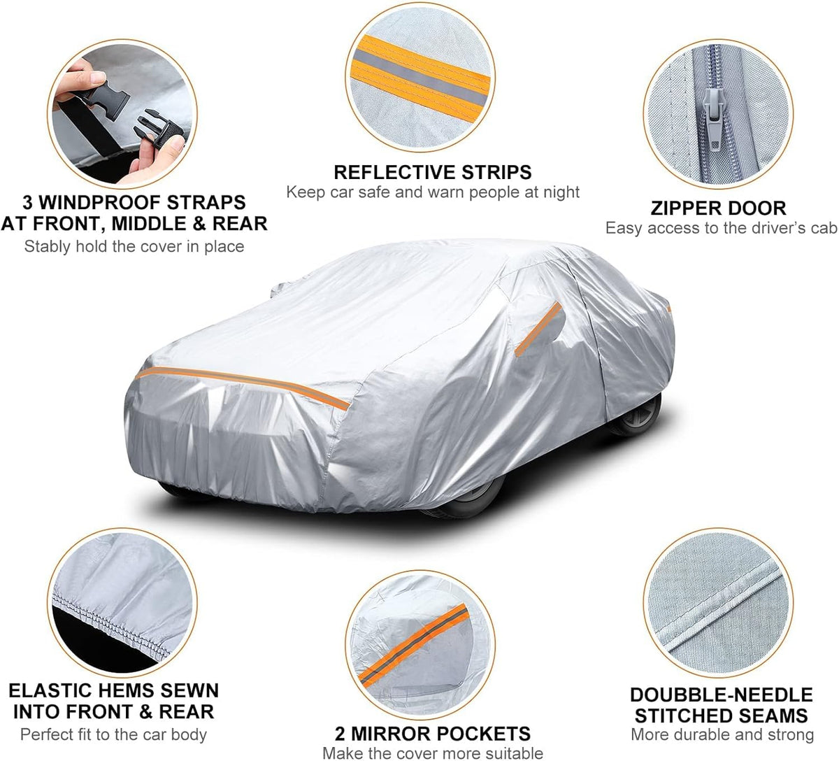 Waterproof All Weather Car Cover with Zipper Door & Storage Bag U252