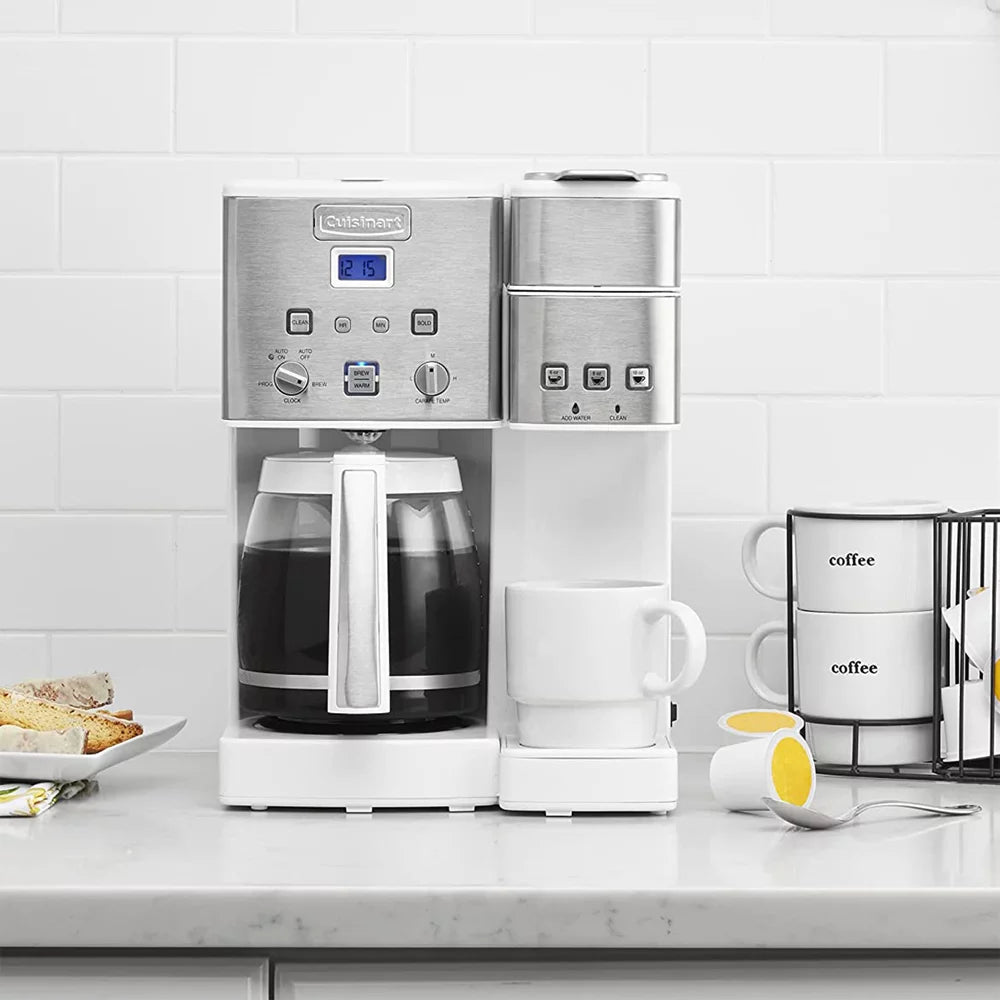 12-Cup Coffeemaker and Single-Serve Brewer, White Bundle with 4 Pack Reusable Stainless Steel Ice Cubes M67582