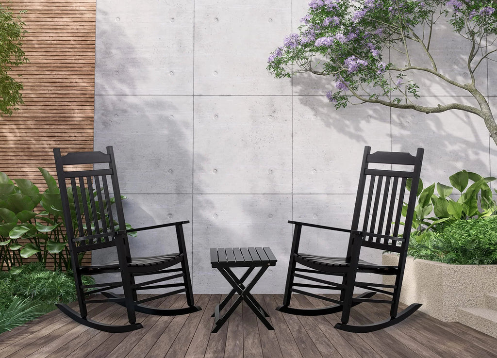 3 Piece Patio Rocking Chair Set with Side Table Black X763