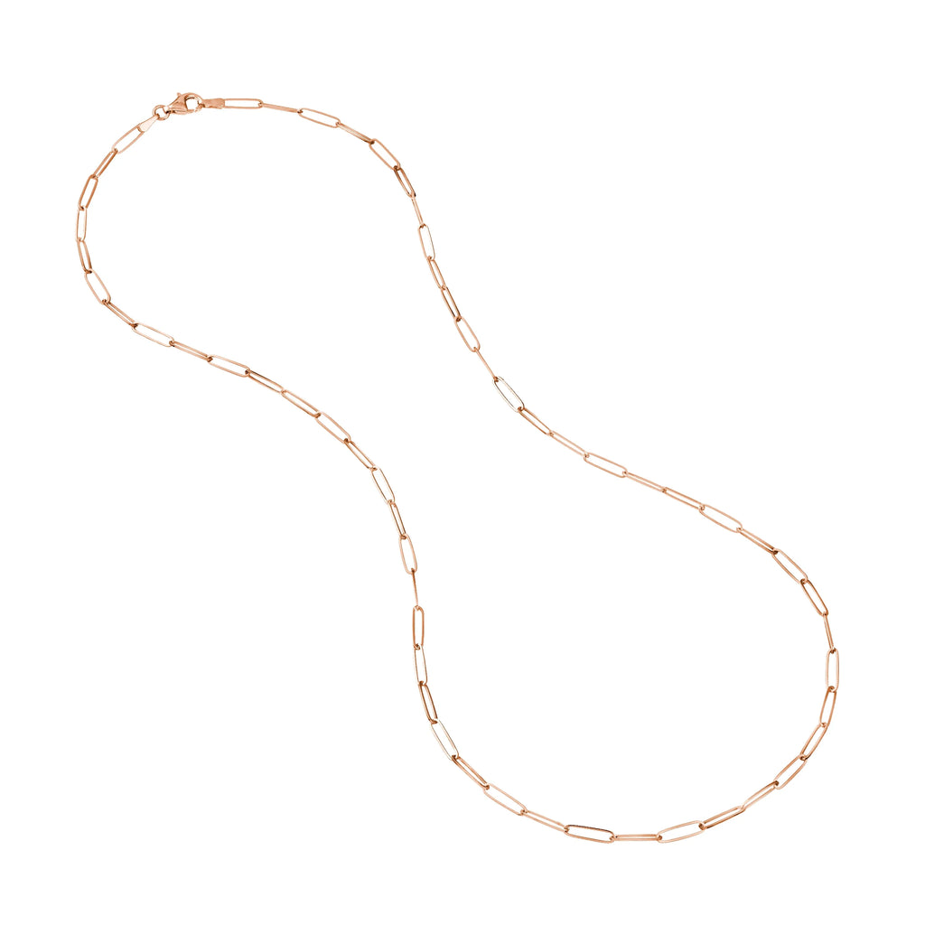 14K Solid Rose Gold Paperclip Necklace 16 inch T583