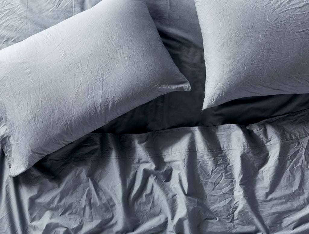 Organic Crinkled Percale Fitted Sheet Twin Steel Blue I368