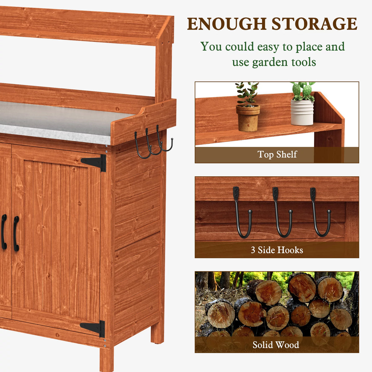 Galvanized Steel Potting Bench with Storage E1554