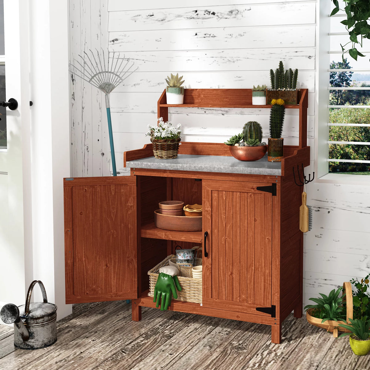 Galvanized Steel Potting Bench with Storage E1554