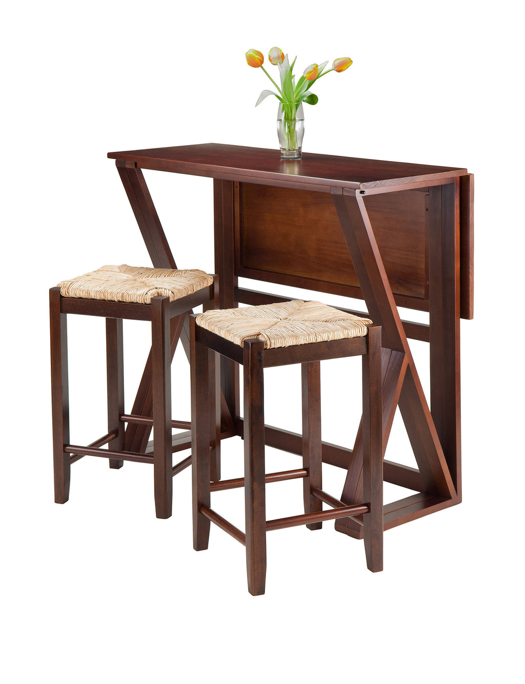 3-Pc Drop Leaf High Table with 2 Rush Seat Stools K499960