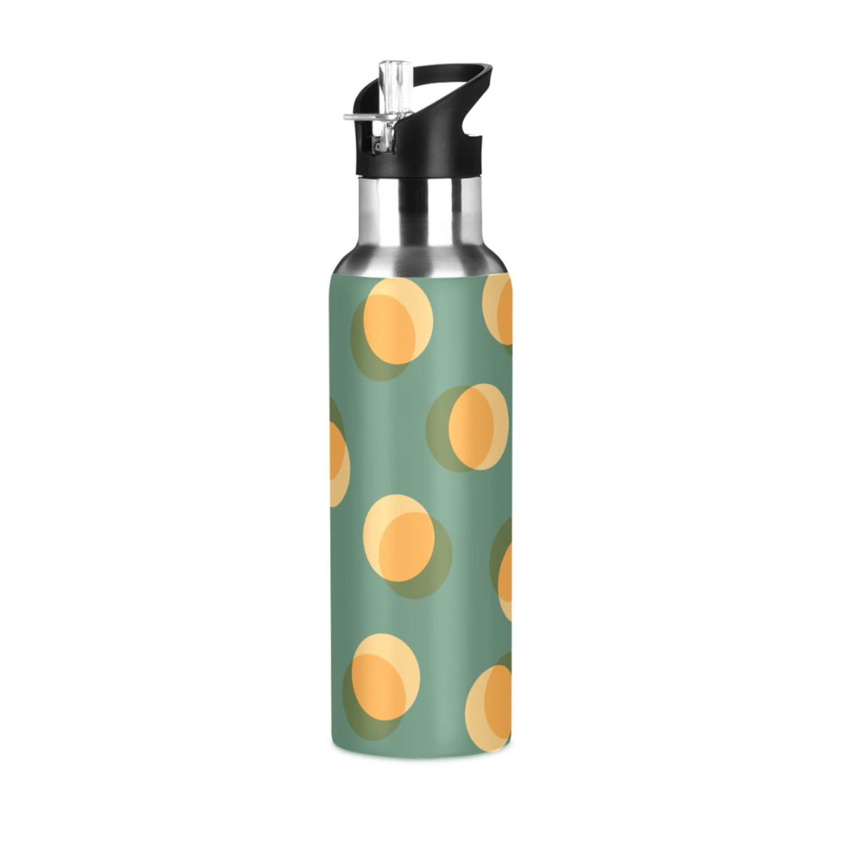 Yellow Green Polka Dot Stainless Steel Insulated Water Bottle with Straw Lid D497