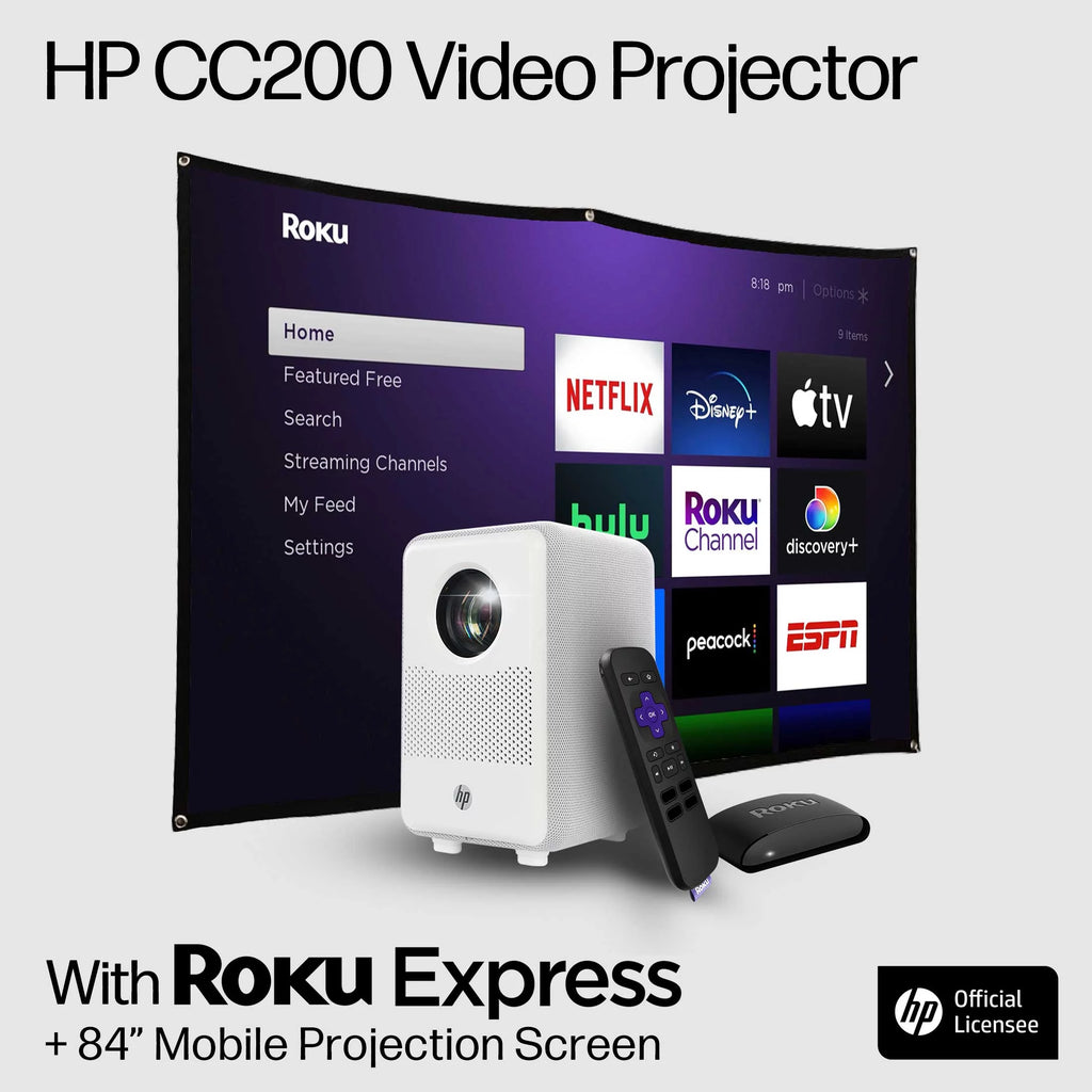 FHD LCD LED Projector with Streaming Player and 84 Projection Screen T1234
