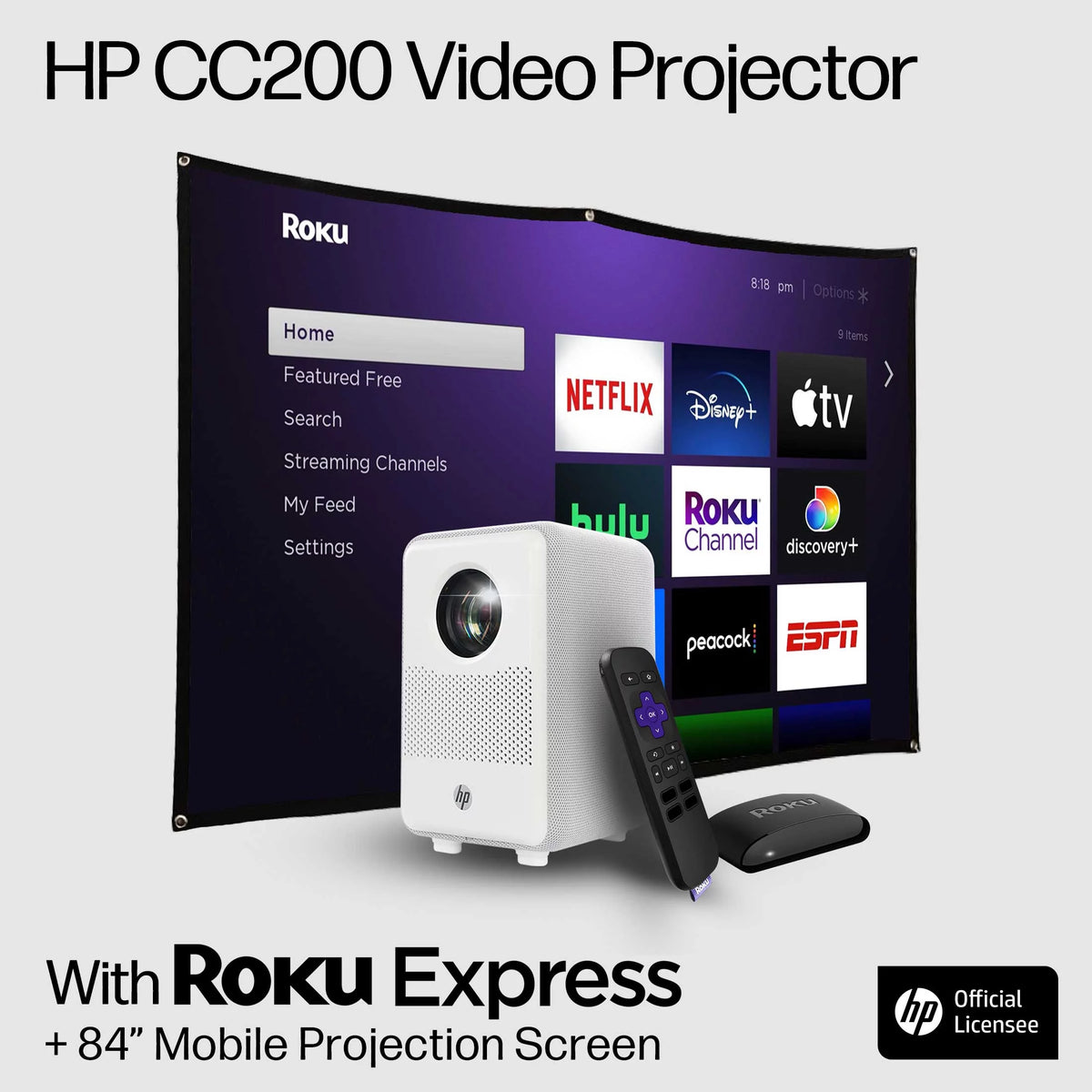 FHD LCD LED Projector with Streaming Player and 84 Projection Screen T1234