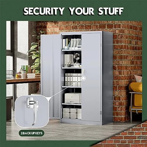 72” Black Steel Locking Cabinet with Doors and 4 Shelves L67035