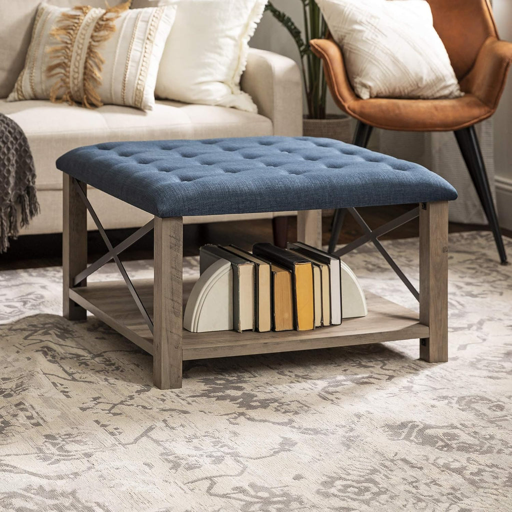 Grey Tufted Ottoman W49744