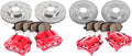 Red Powder Coated Calipers Drilled Slotted Rotors Ceramic Pads W593