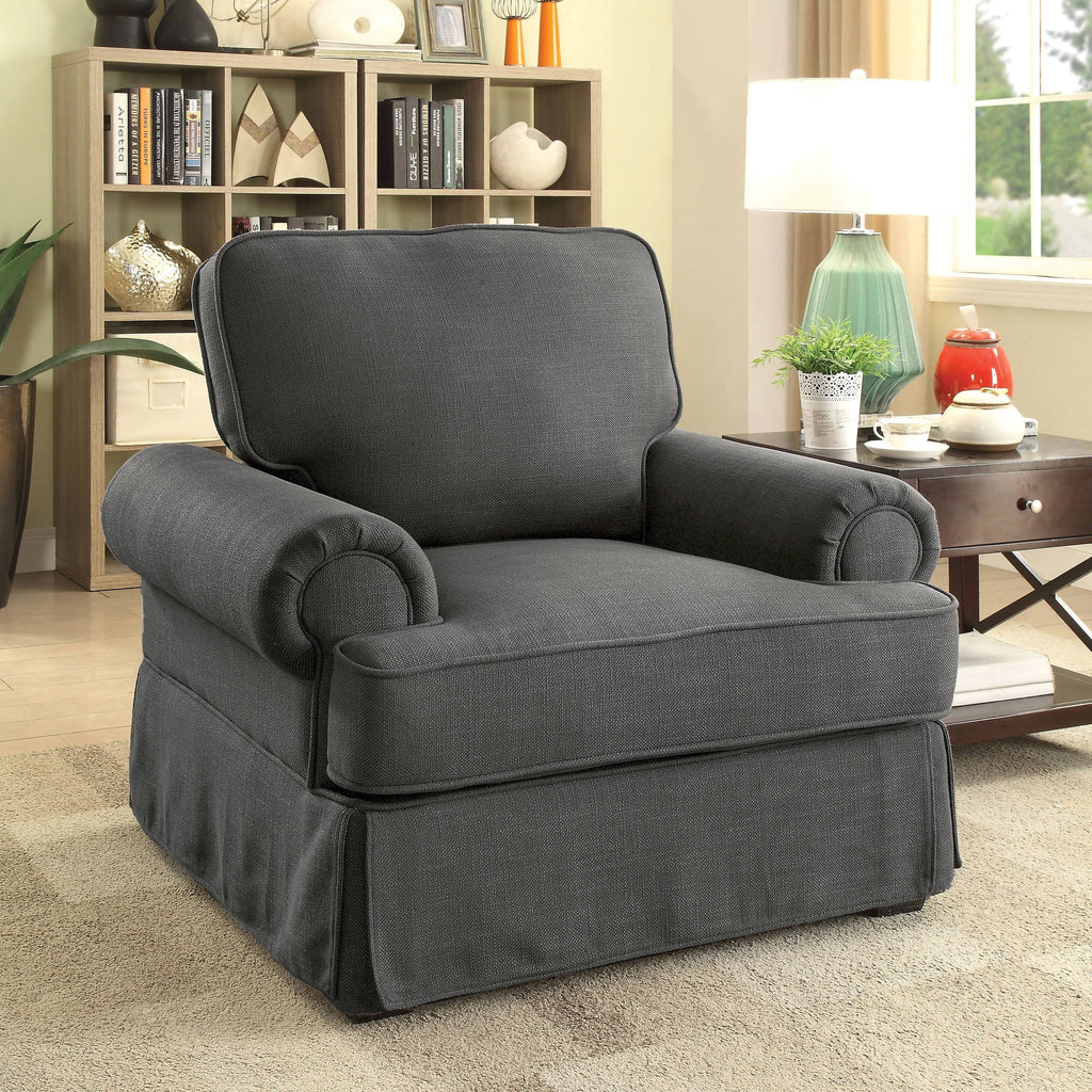 Dark Grey Linen Fabric Accent Chair F39095