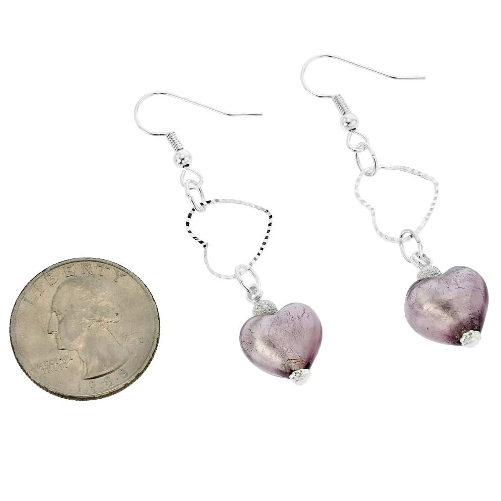 Purple Murano Glass Wedding Heart Earrings V358