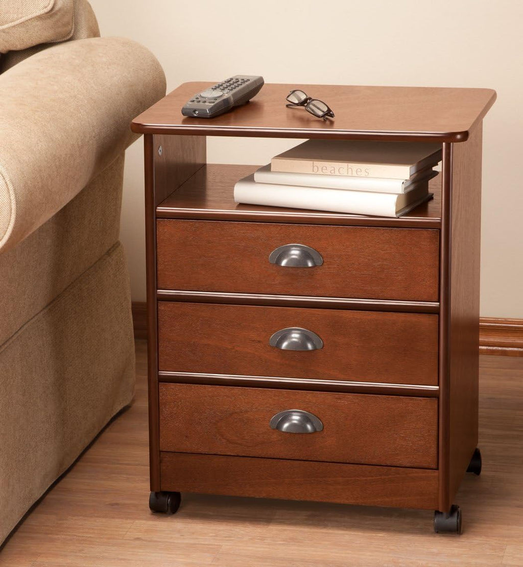 3-Drawer Wooden Rolling End Table with 3 Sliding Drawers S8307