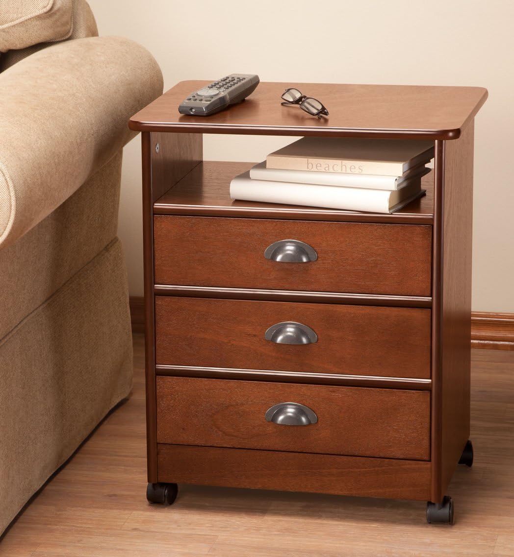 3-Drawer Wooden Rolling End Table with 3 Sliding Drawers S8307