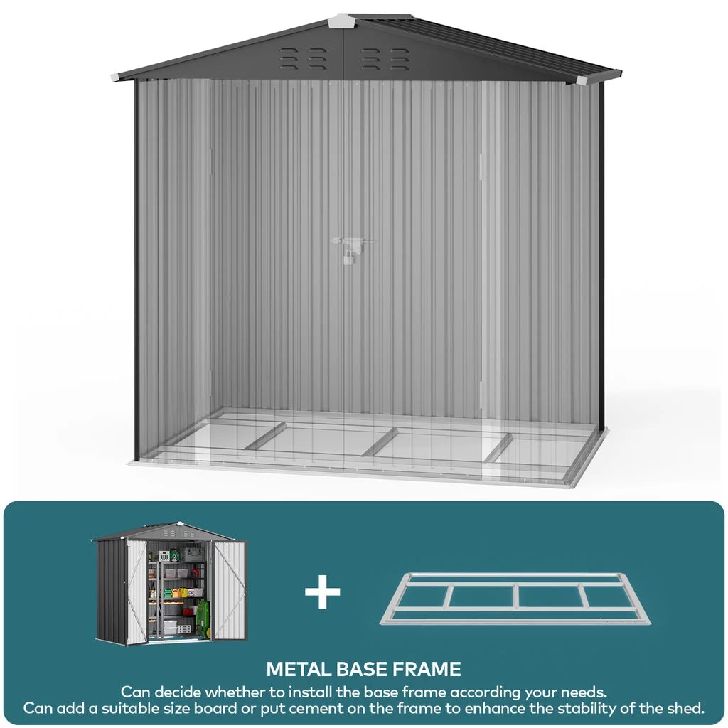Gray 8' x 6' Outdoor Storage Shed with Metal Base Frame E673