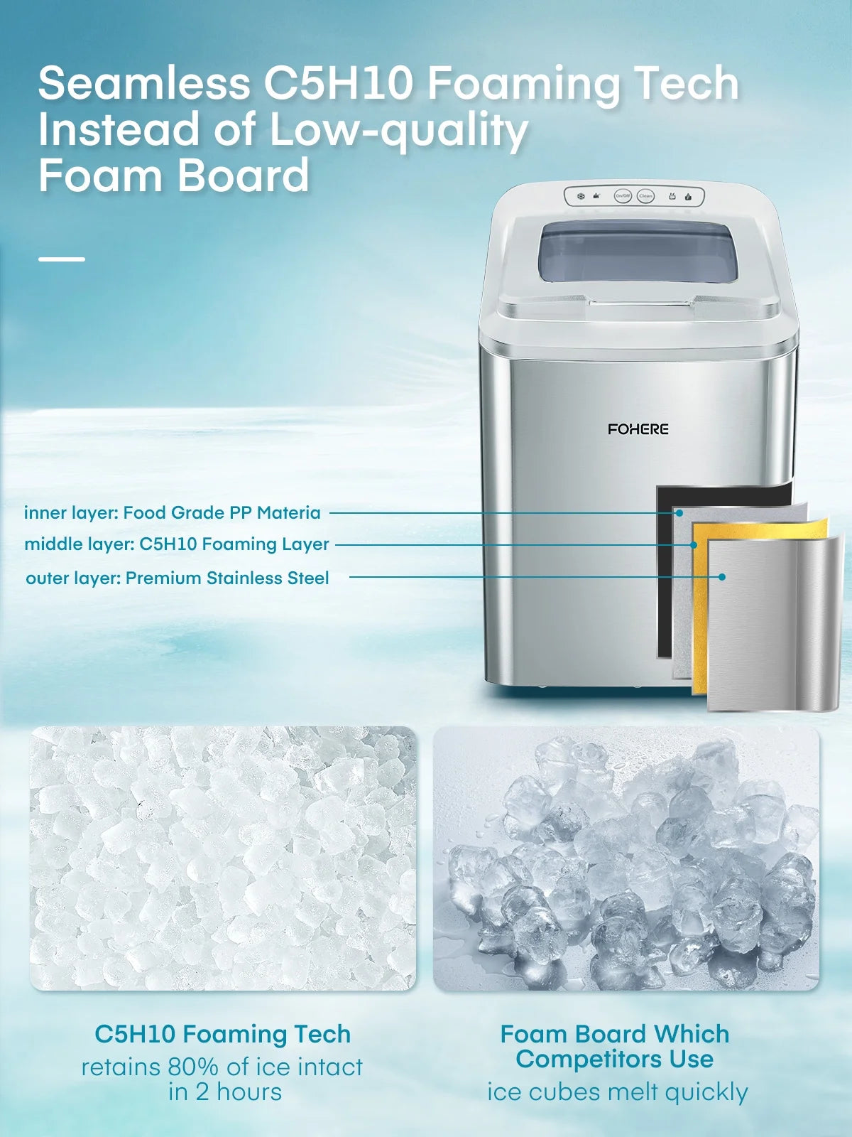 White Stainless Steel Nugget Ice Maker J357