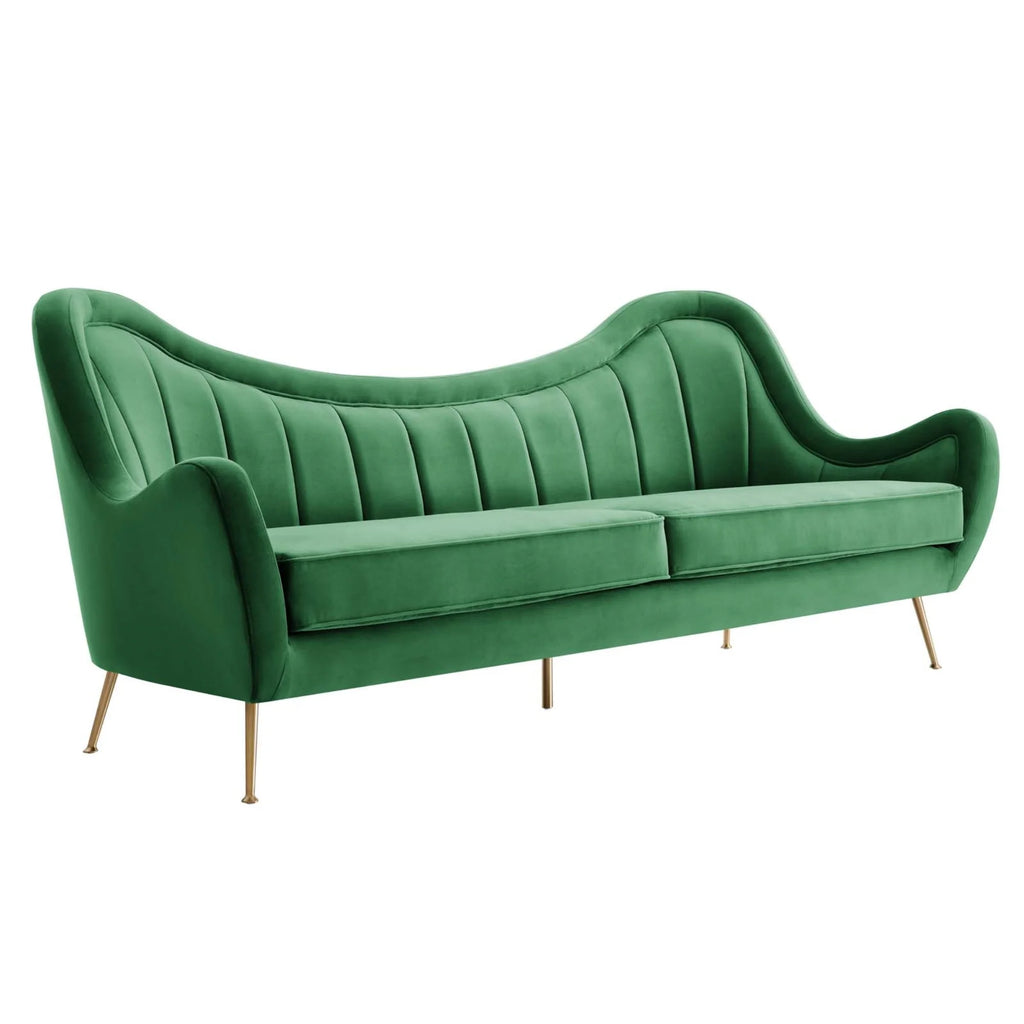 Velvet and Stainless Steel Sofa in Emerald Green Q266