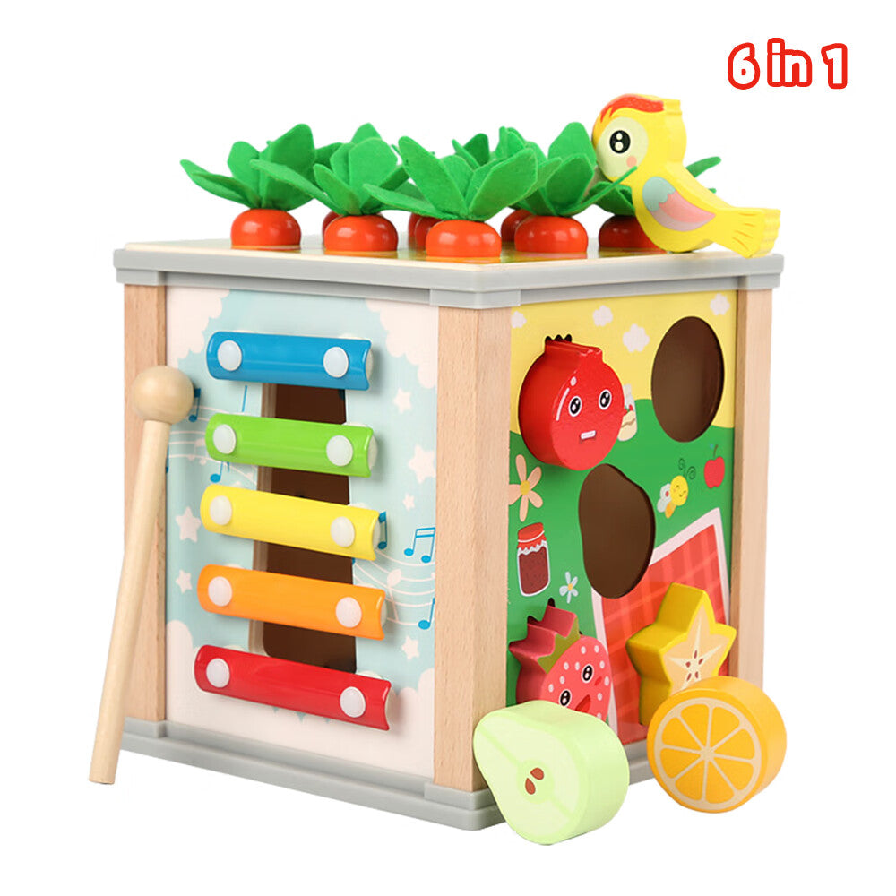 6-in-1 Wooden Blocks Shape Sorter Montessori Toys E95811