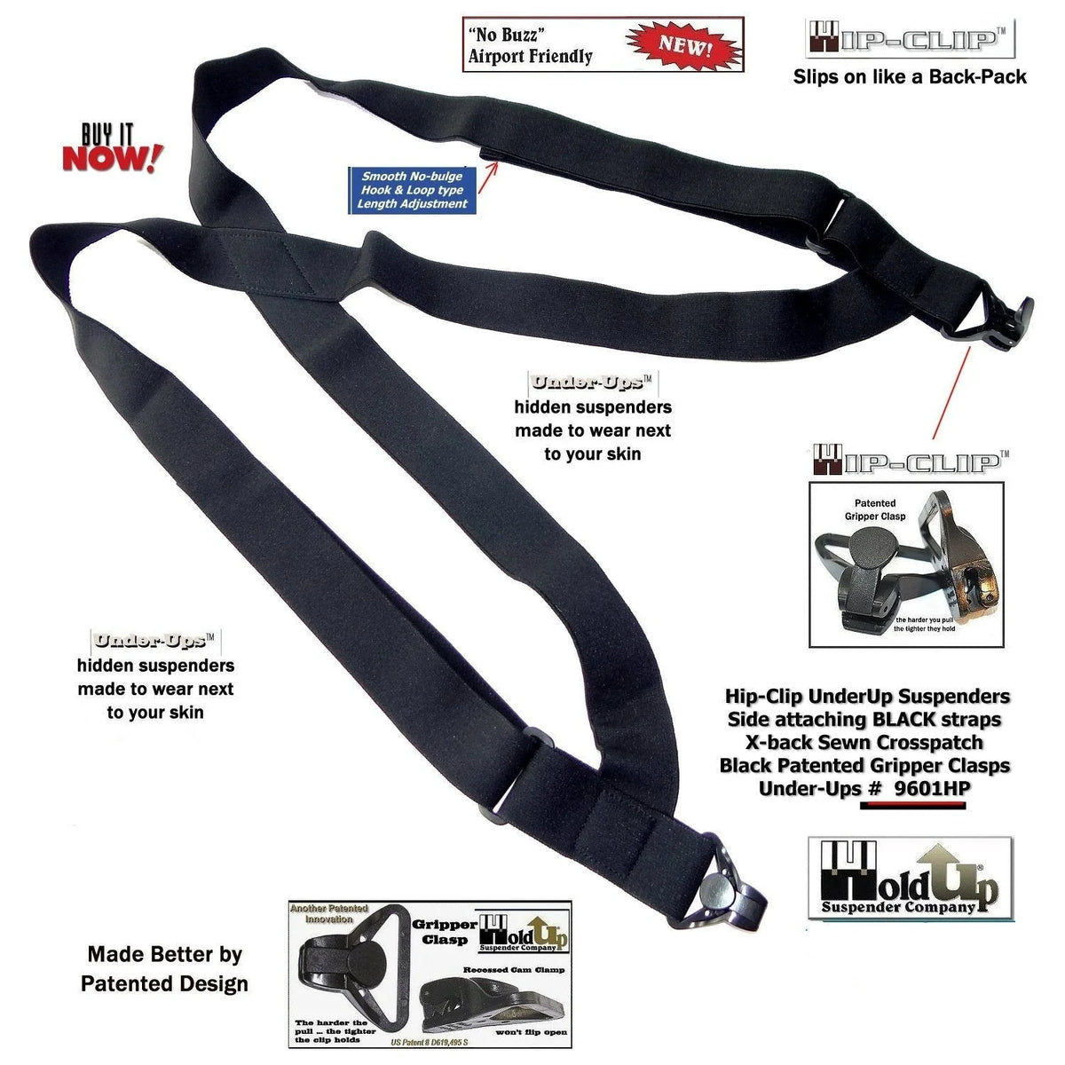 All Black Hip Clip Suspenders K1652