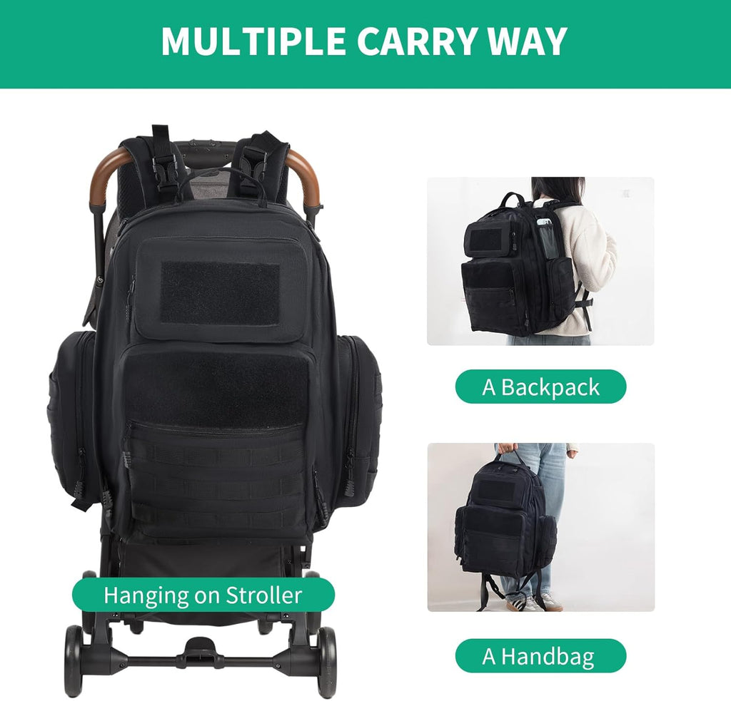 Black Expandable Military Diaper Bag Backpack with Changing Pad K591