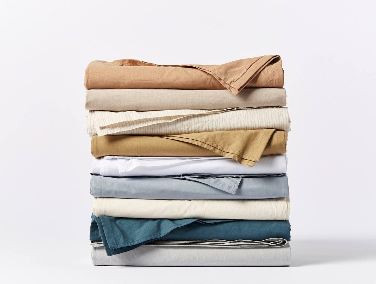 Organic Crinkled Percale Fitted Sheet Twin Steel Blue I368