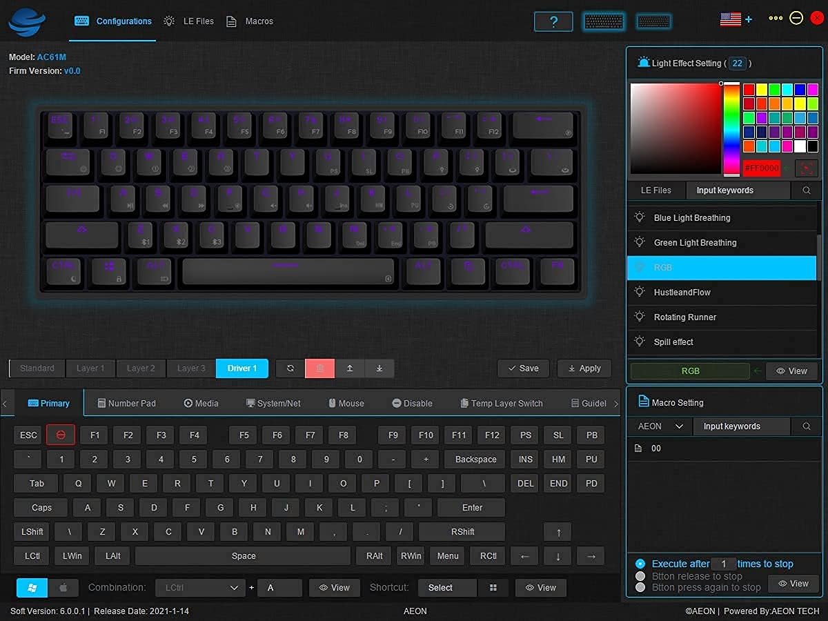 61 Keys Aluminum Case Hot Swappable Mechanical Keyboard L2248