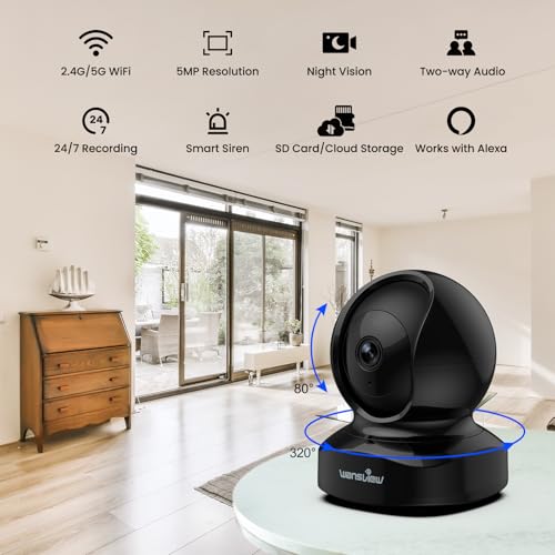 Security Camera Indoor, 360 Degree WiFi, 2 Way Audio Night Vision, Black, 3MP L277