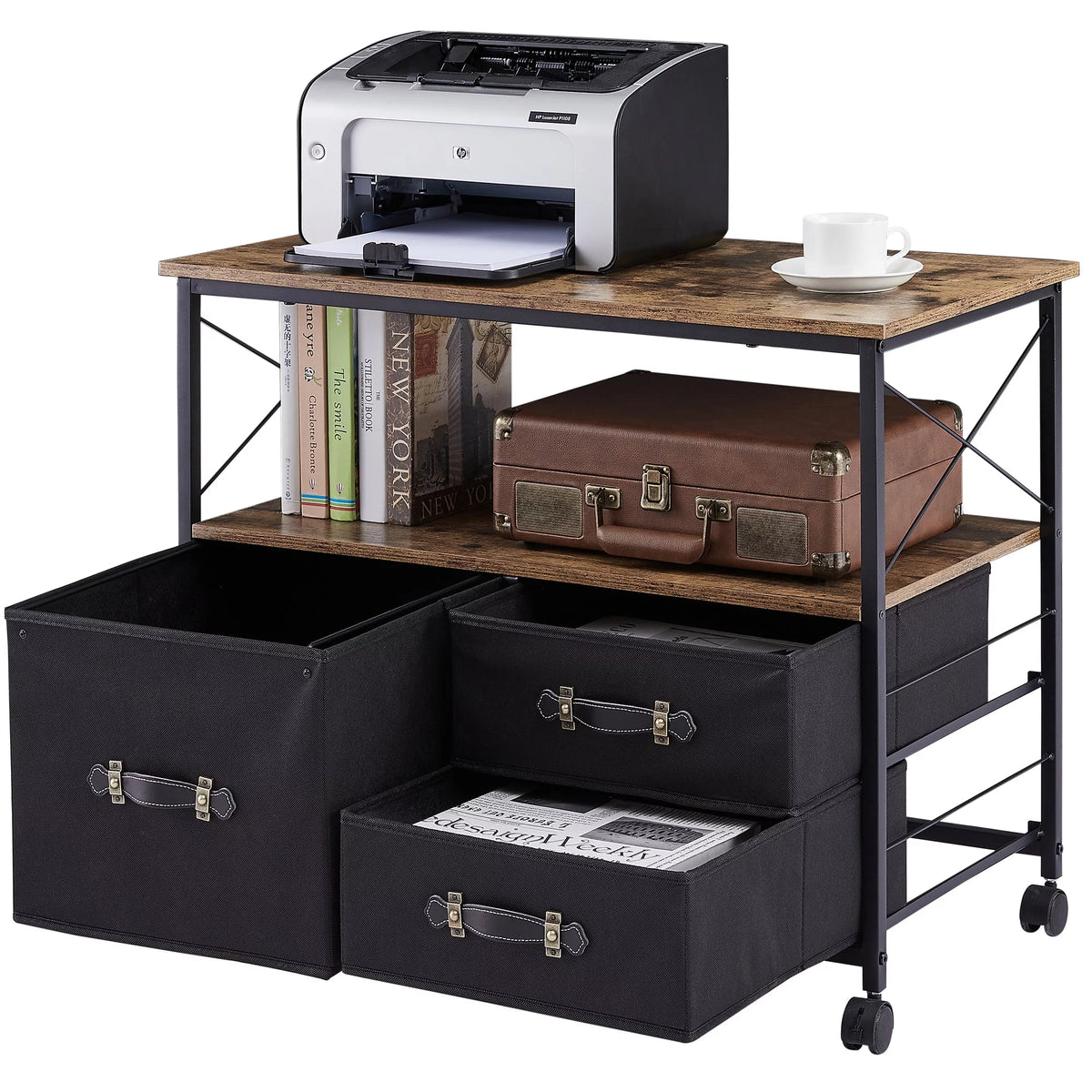 3 Drawer Rolling File Cabinet with Storage Shelf Q52831
