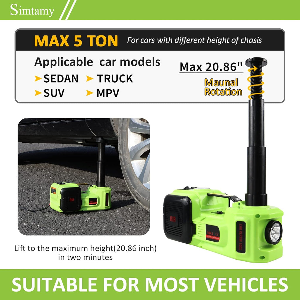 5T Hydraulic Electric Car Jack with Impact Wrench, Tire Inflator and LED Light R170858