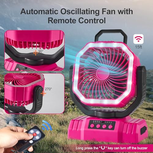 Portable Camping Fan with LED Lantern, 20000mAh Rechargeable Battery Powered Fan, Black V927020