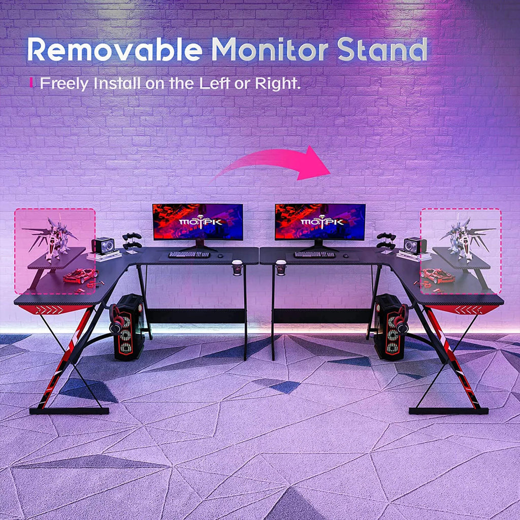 51 inch Black L-Shaped Computer Gaming Desk with Monitor Shelf B842