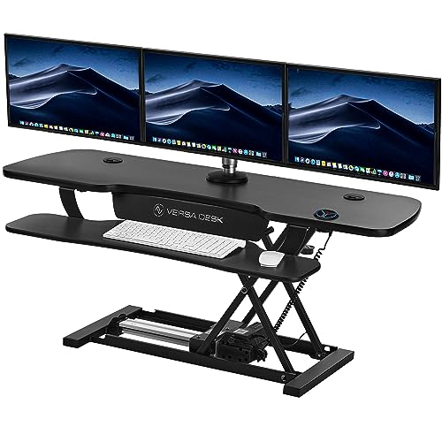 Black Electric Standing Desk Converter with Keyboard Tray and USB Port X464