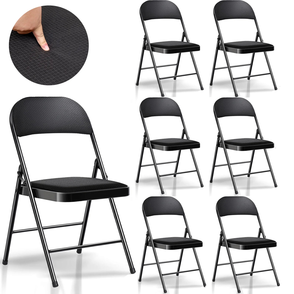 Black Fabric Padded Folding Chair 6 Pack D744