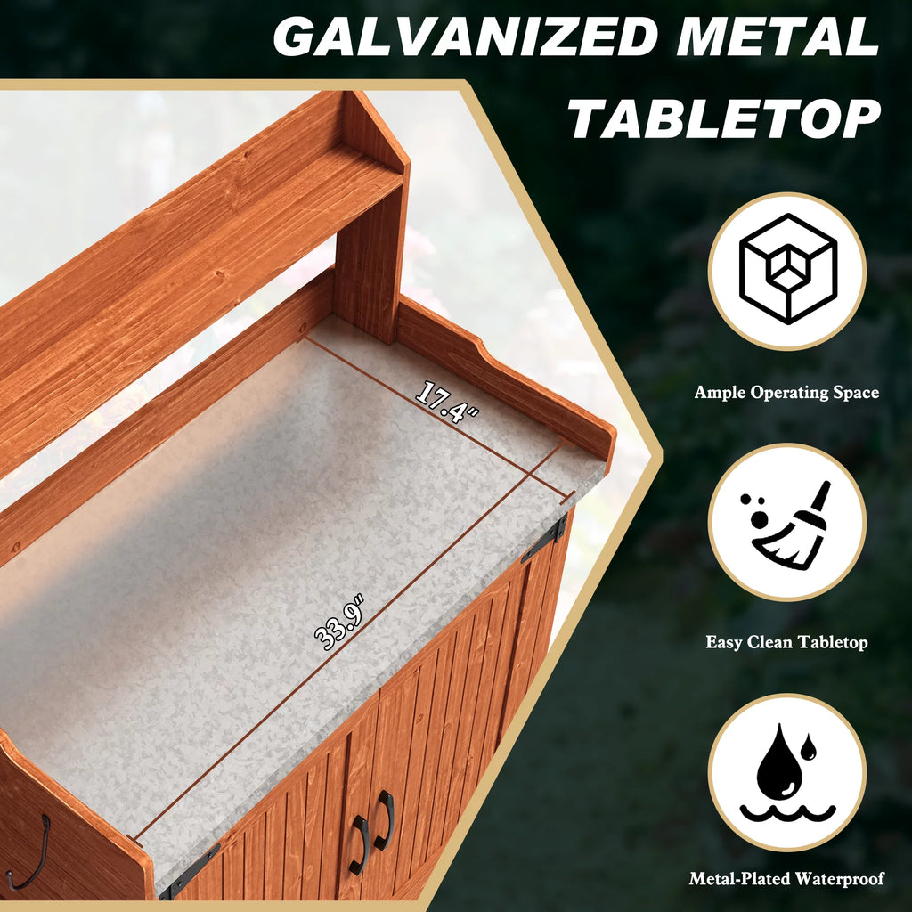 Galvanized Steel Potting Bench with Storage E1554