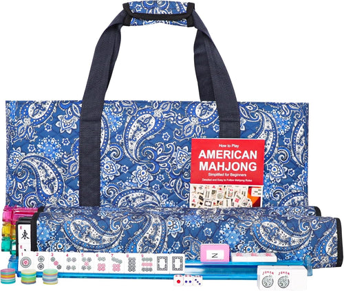 166 Quality White Tiles Mahjong Game Set with Blue Printed Carrying Bag O481
