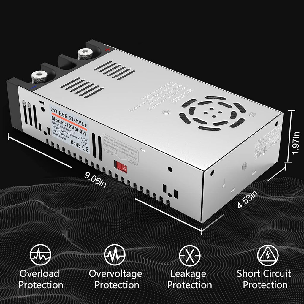 110V AC to 12V DC Converter Power Supply 600W 50A Pack of 2 M165