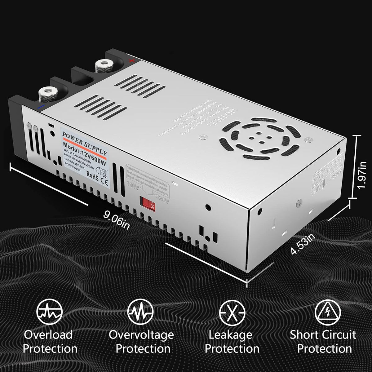 110V AC to 12V DC Converter Power Supply 600W 50A Pack of 2 M165