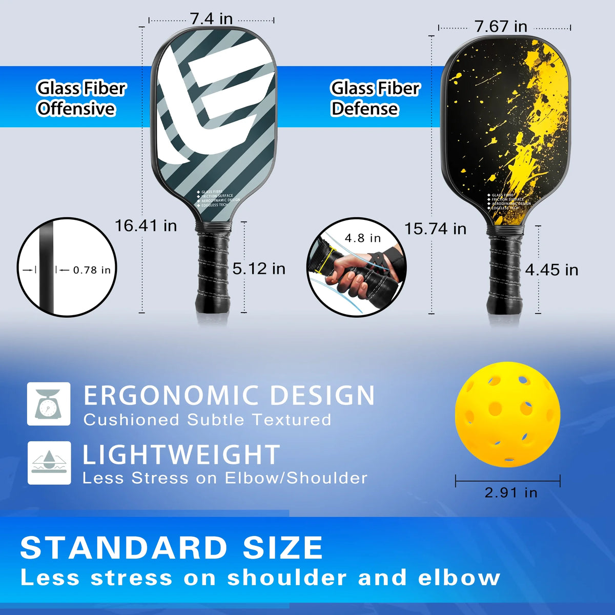 Graphite Fiberglass Pickleball Paddles Set N18125