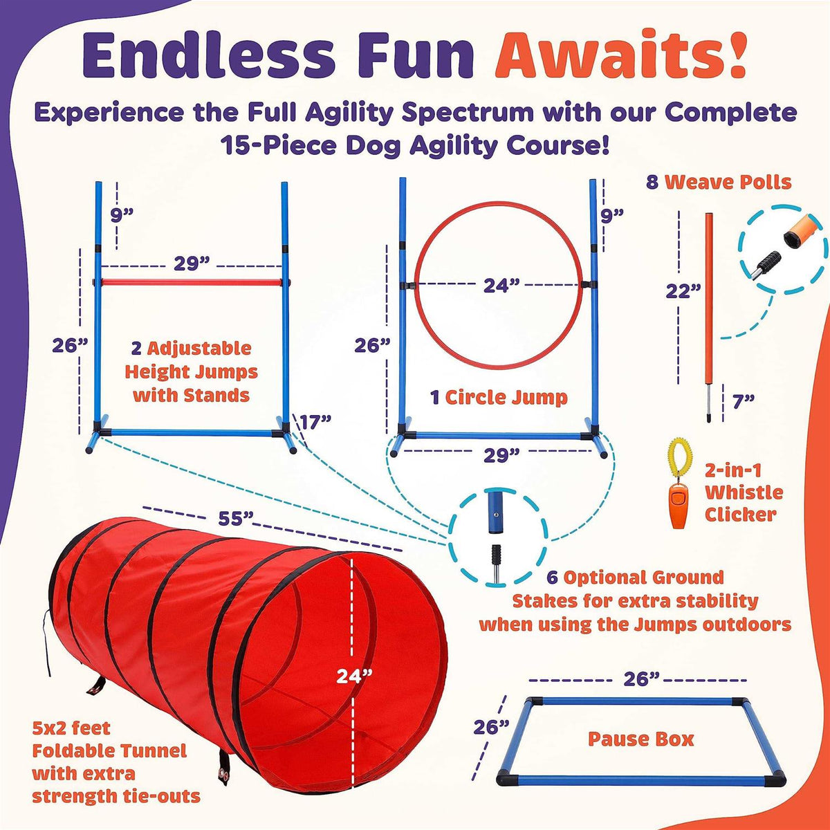 15 Piece Dog Agility Course Backyard Set Z217