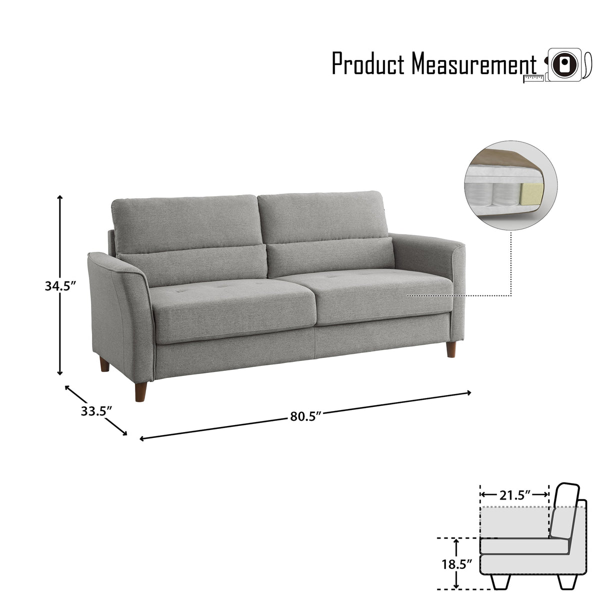 Gray Fabric Upholstered Sofa Z793588