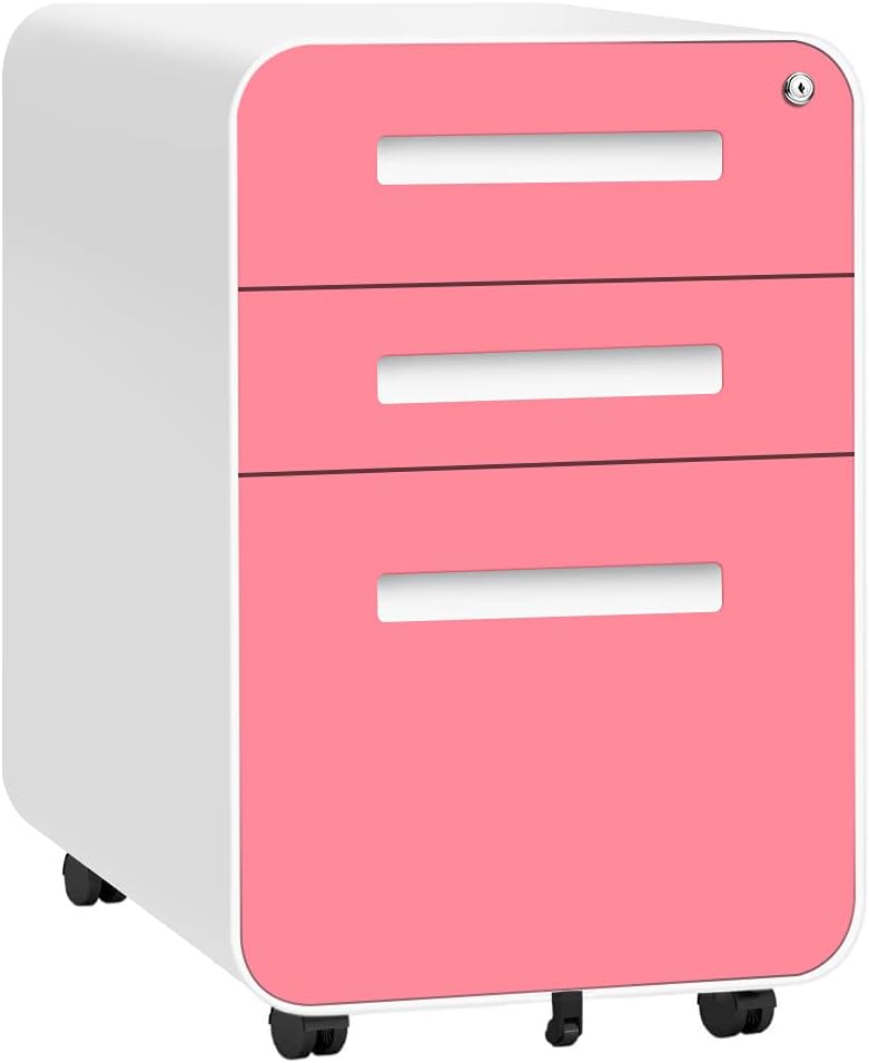 Black 3 Drawer Locking Rolling File Cabinet with Wheels C86091