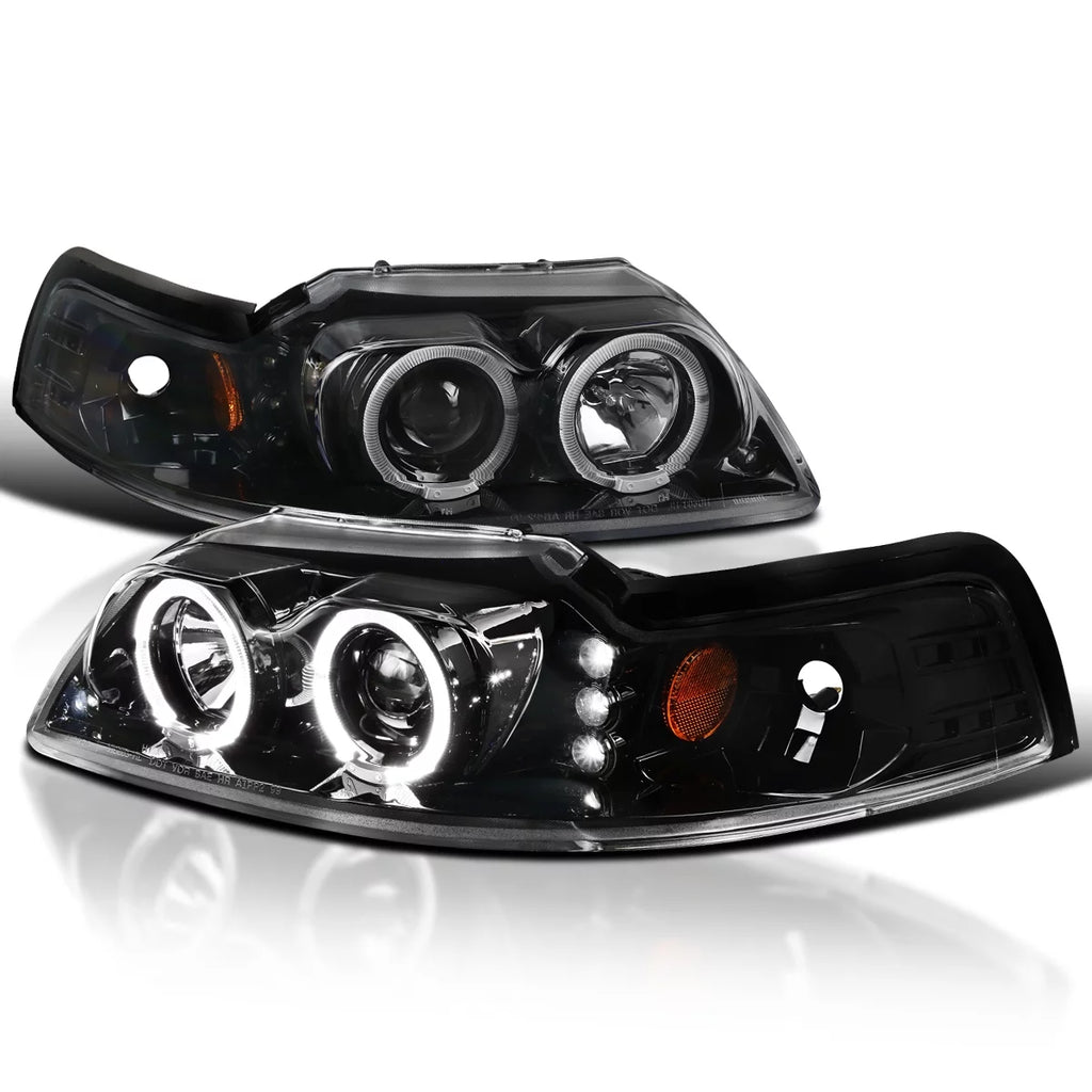 Jet Black LED Dual Halo Projector Headlights Left + Right Pair X870