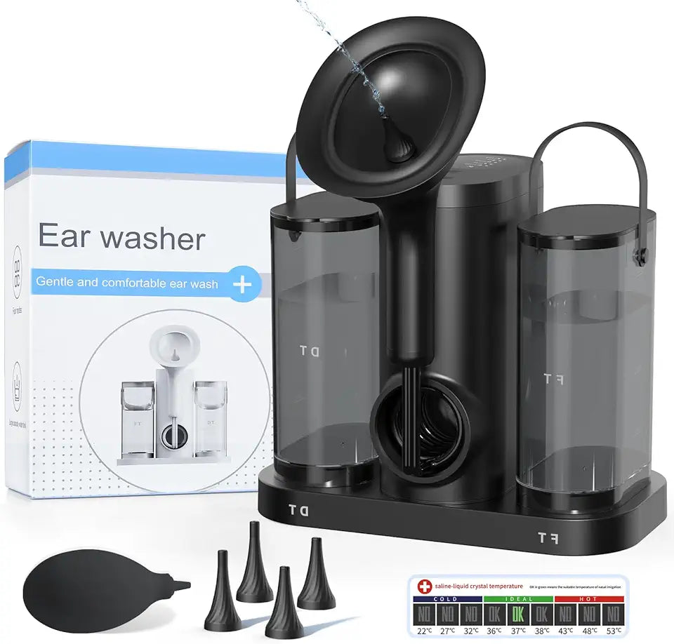 Electric Ear Wax Removal Kit with 4 Pressure Levels, 2 Tanks & Hanging Rack, Black H460