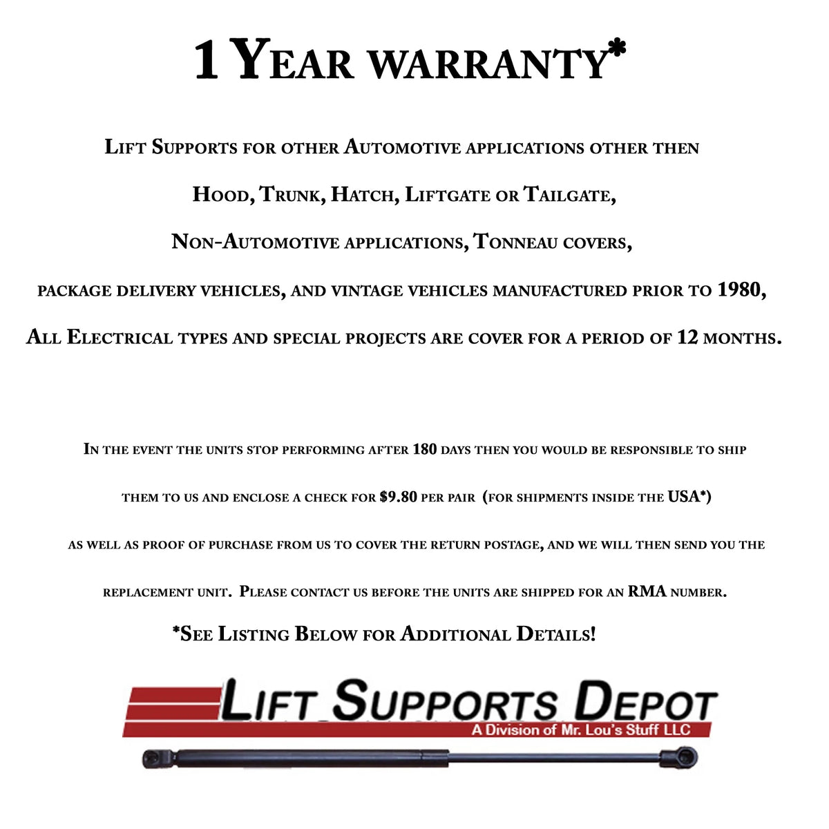 Qty (2) Camper Rear Window Tonneau Cover Universal Lift Support S4855