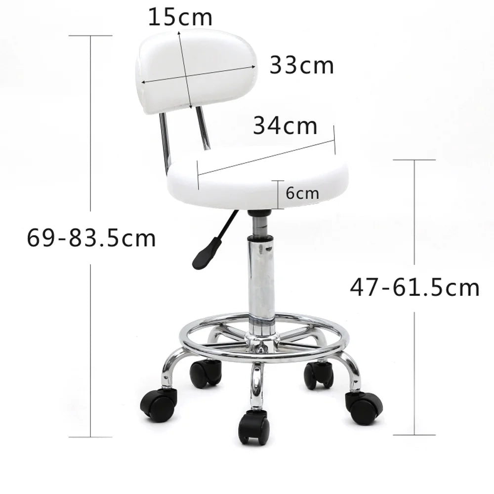 White Adjustable PU Leather Rolling Stool V529