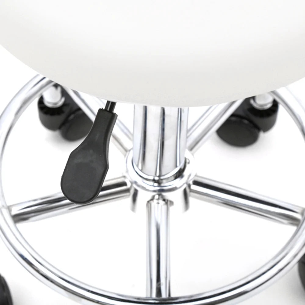 White Adjustable PU Leather Rolling Stool V529